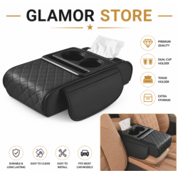 Multifunctional Car Armrest Cushion, Armrest Storage Box, Car Armrest Cover, 7-in-1 Center Console Coverwith 2 Storage Bags Cup Holder, Tissue Box Slot, Phone Slot with Star Light 2 x USB C Type Charging Port